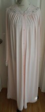 NEW PINK w/LACE  EMBROIDERY SHADOWLINE WOMEN'S LONG BUTTON FRONT NYLON ROBE LG