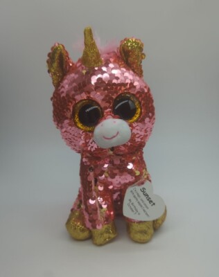 TY Flippables Sunset the Unicorn Changing Sequins 9'' Plush Stuffed Toy
