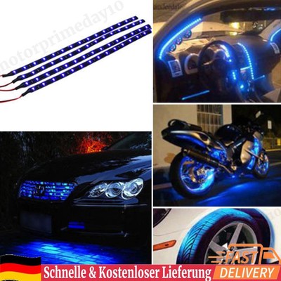 4Pcs LED Car Interior Exterior Strip Lights Blue DC 12V for Car Motorcycles