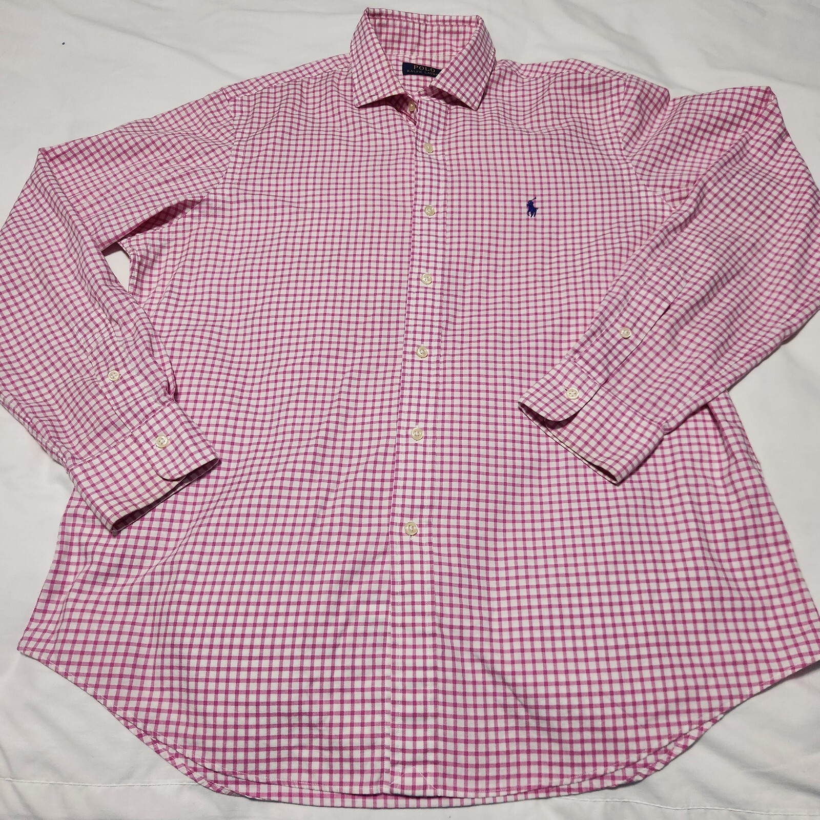Polo Ralph Lauren manica lunga rosa check camicia gingham uomo large blu pony