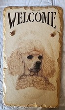 Poodle Slate Plaque, Welcome Home 12L X 7w, Leather Hanging Tie