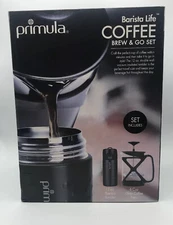 New Primula 6 Cup Glass Coffee French Press & 12oz Thermal Tumbler To Go Travel