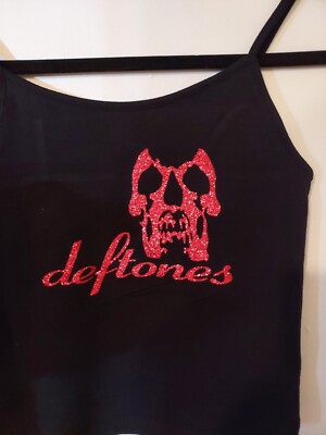 トップス red & black skull print camisole XS Punk Goth Red Black Stripe Skull Lace Cami Top | eBay