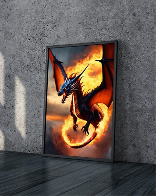 BEAUTIFUL FIRE BREATHING DRAGON POSTER ART ANIME FANTASY PRINT- A1 A2 ...