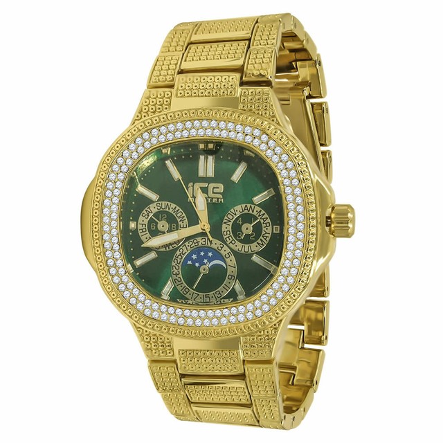 New Men's Luxury Yellow Gold Finish w/ Green Face "Enthral Exotic