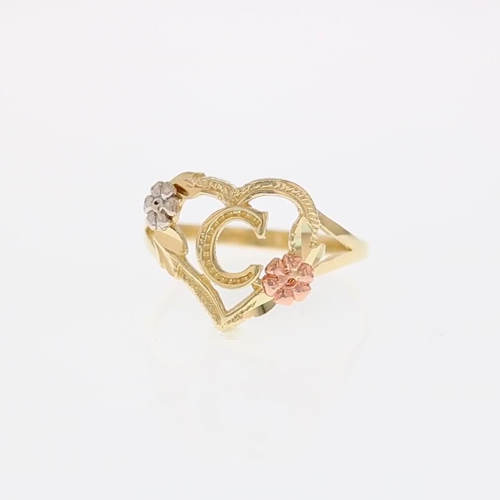 JackAni 10k or 14k Multi-Tone Gold Dazzling Floral Letter
