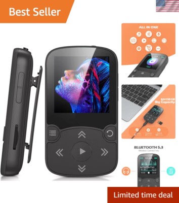 Portable 64GB Clip MP3 Player with Bluetooth 5.3 - Lossless Sound & FM Radio