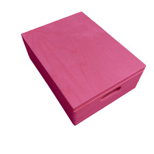 LARGE WOODEN BOX / TOY BOX 40x30x13.5cm WITH HANDLES IN PINK COLOR, 