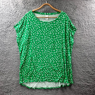 Anko Womens T-Shirt Top Size 18 Green White Floral Stretch Knit Short Sleeve