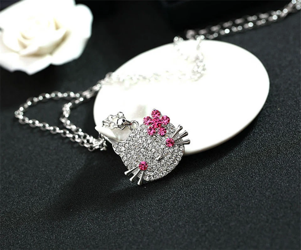 Hello Kitty 25" Largo Suéter Cadena Colgante Collar Swarovski Elementos Cristal Foto 2 de 4