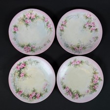 Lot of 4 J.P.L. France Pink Rose flowers Porcelain Plates Vintage 6.5
