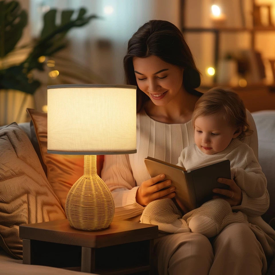 Juego de 2 Lámparas de Mesa de Ratán - Diseño Tejido Natural, Bombilla LED de 15W Incluida, Mod... Foto 4 de 4