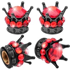 4pcs Crown Tire Valve Stem Caps Tire Air Cap Handmade Crystal Black And Red