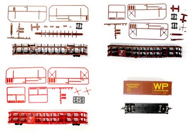 ACCURAIL SPUR ''HO'' KONVOLUT 4 TEILIGER BAUSATZ GEBAUT AUTORACK & BOX CAR WAGONS