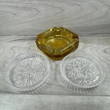 Glass / Crystal ASHTRAYS Clear Amber Vintage Mid Century Modern MCM Lot Of 3