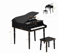 Classical Kids Piano, 30-Key Mini Grand Piano with Music Stand and Bench, Woo...