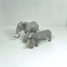 Safari Ltd Lot of 2 Elephant Rhinoceros  Animal Figures Toy Set 1995 2010