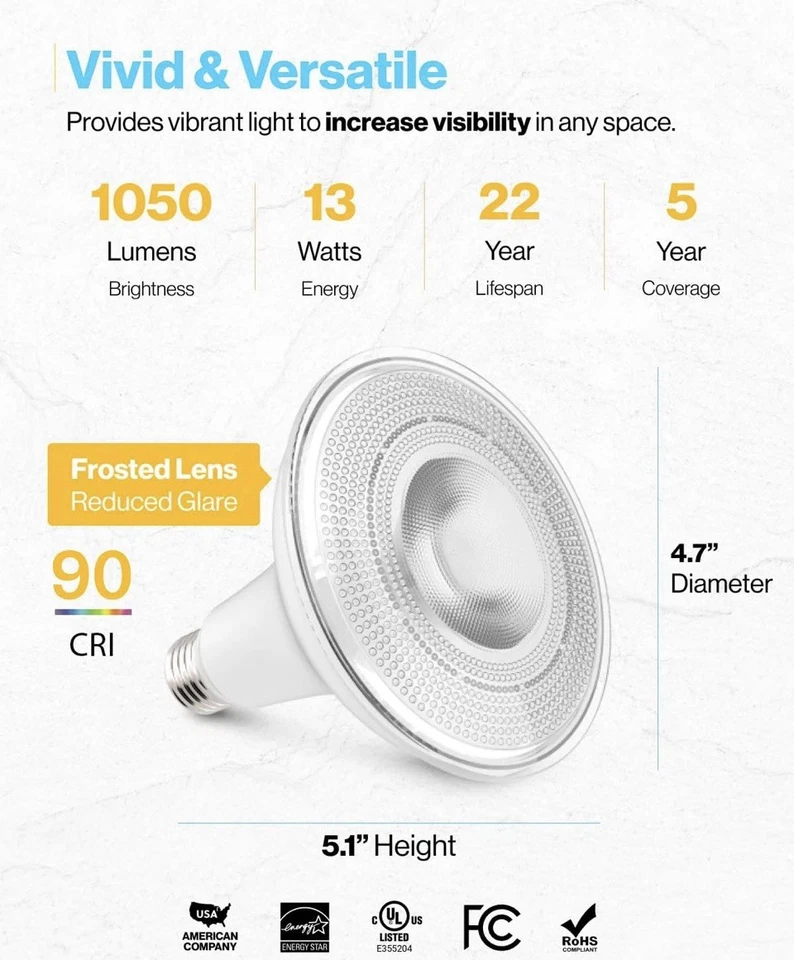Sunco 6Pack  Flood Light Bulb LED PAR38, 1050Lumens 13W 5000K - Image 4 of 4