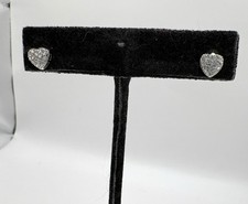 Silver Tone Pave Crystal Tiny Heart Stud Pierced Earrings