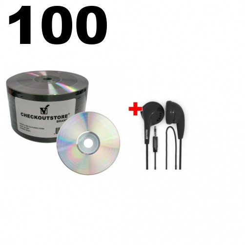 100 Grade A 52x CD-R 80min 700MB Shiny Silver (Shrink Wrap) & FREE Maxell Earbud