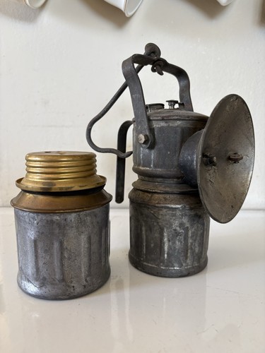 Justrite No. 50 Miners Hand Lamp. Polygons Water Feed And Extra Unused Bottom