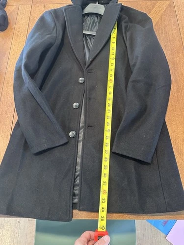 Fashion Men's Black Wool Lined Button-Front Overcoat Size L Notch Collar image 5