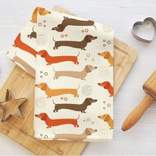 Cute Colourful Dachshund Waffle Print Kitchen Tea Towel Absorbant Microfibre