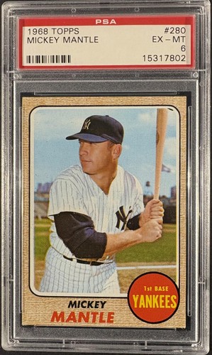 1968 Topps #280 Mickey Mantle PSA 6 EX-MT Well Centered