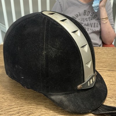 International Riding Helmet IRH Horseback Silver & Black Velvet Helmet Long Oval