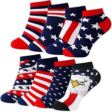 8 Pairs American Flag Socks Novelty Patriotic Ankle Socks USA Stars Striped