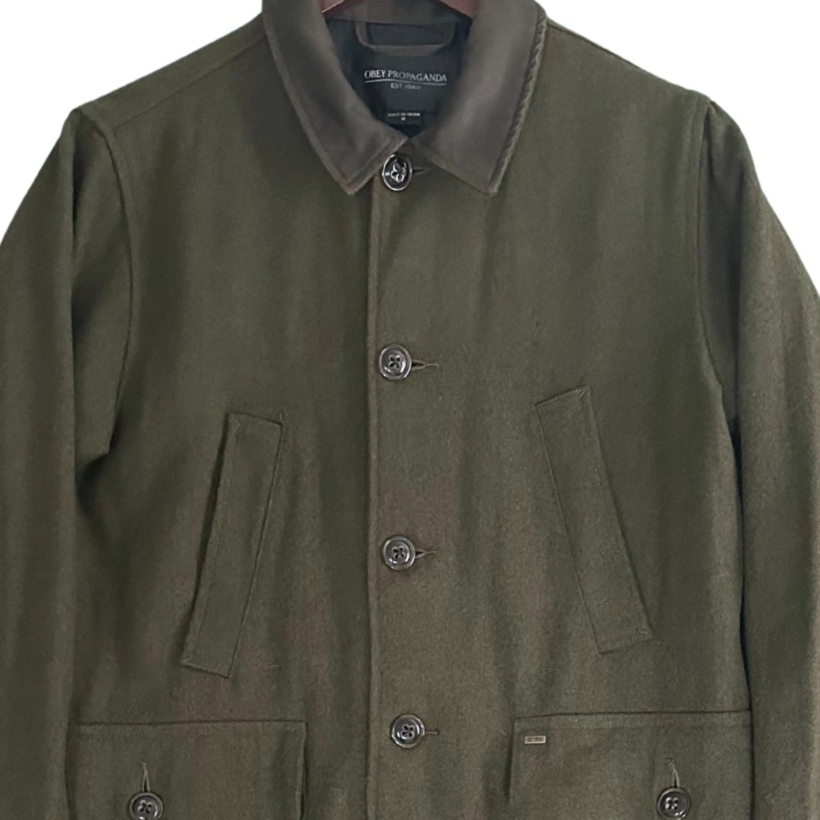 Obey Propaganda Wool Blend Field Jacket Mens Medium Olive Green Utility Coat - product detail image 2