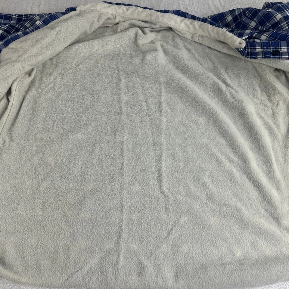 Camisa de franela forrada de vellón LL Bean para hombre XL abotonada azul blanco a cuadros Foto 4 de 4