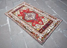 Turkish Rug 38'' x 69'' Vintage Hand-knotted Rug Village Border Yahyali Carpet