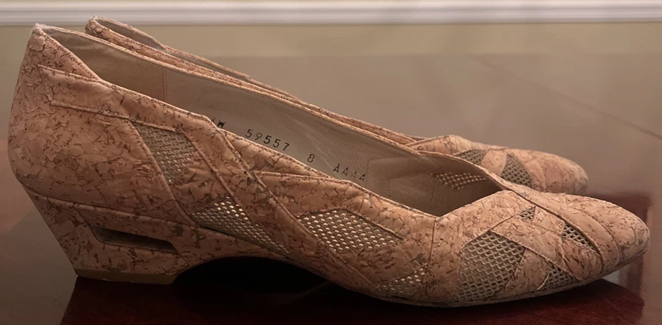 Stuart Weitzman 女式鞋 8 码 AAAA 软木网眼高跟鞋镂空鞋跟罕见 — 第 4/4 张图片