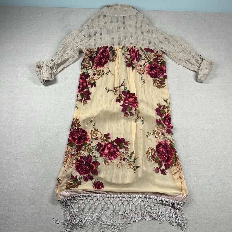 Aratta Silent Journey Dress Womens L Maxi Linen Blend Boho Details Floral Tassel - Image 2 of 4