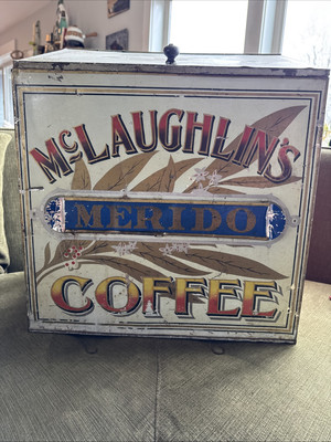 Large Antique McLaughlin s Coffee General Store Counter Tin Chicago Illinois Bin