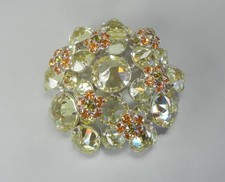 Signed Schreiner New York Brooch Reverse Set Stones Lime Amber Vintage Pin