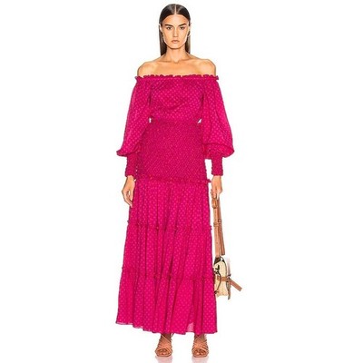 Alexis Thalssa Off Shoulder Fuchsia Polka Dot Maxi Dress Size Small