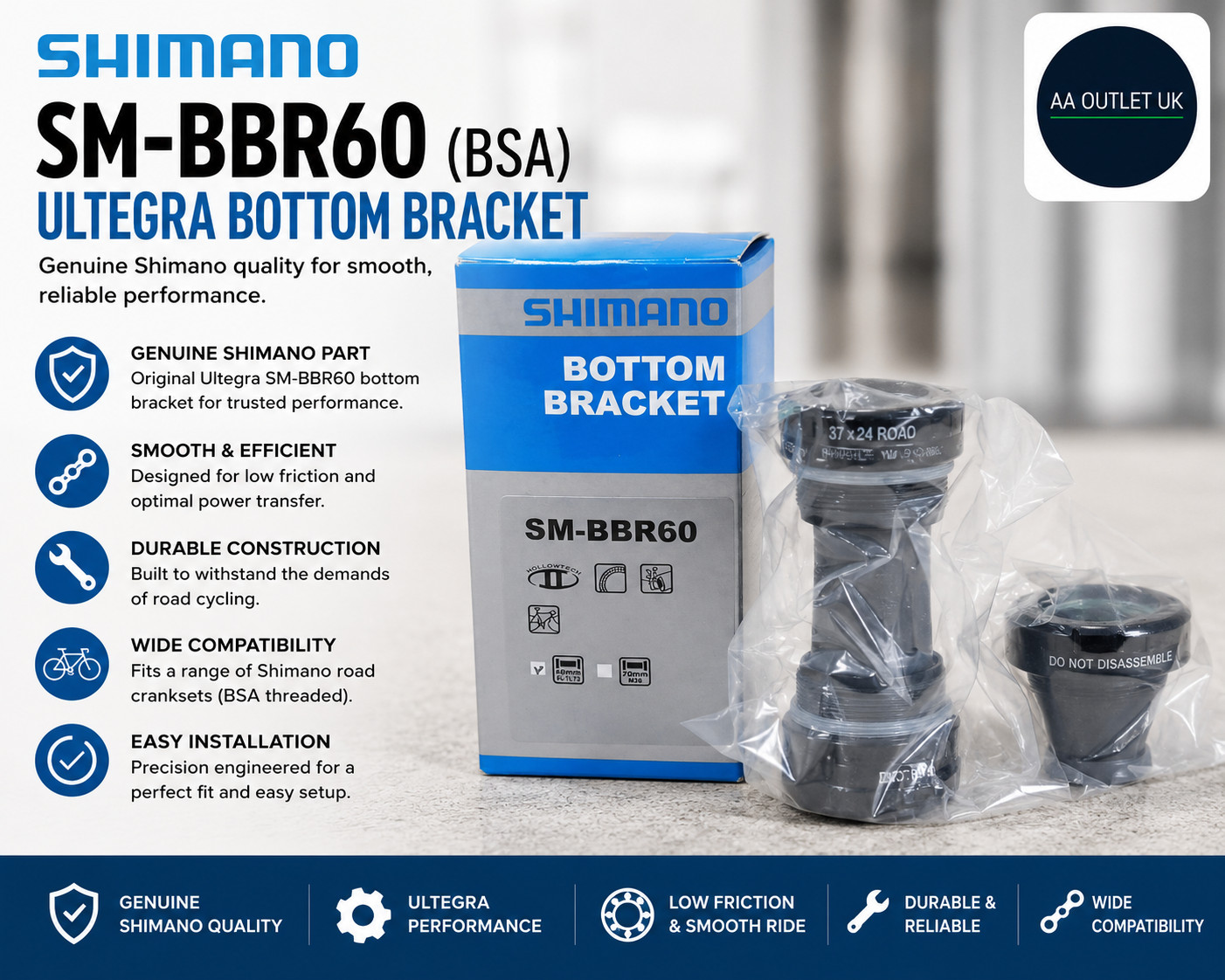 Shimano SMBBR60 BSA Ultegra Bottom Bracket Metal Plastic Single 30x15x30cm