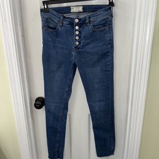Free People Button Fly Raw Hem Ankle Blue Denim Skinny Jeans Size 29