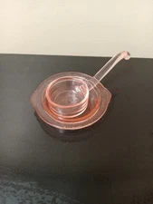 Handblown Peach Color Glass Open Salt Spoon And Holder