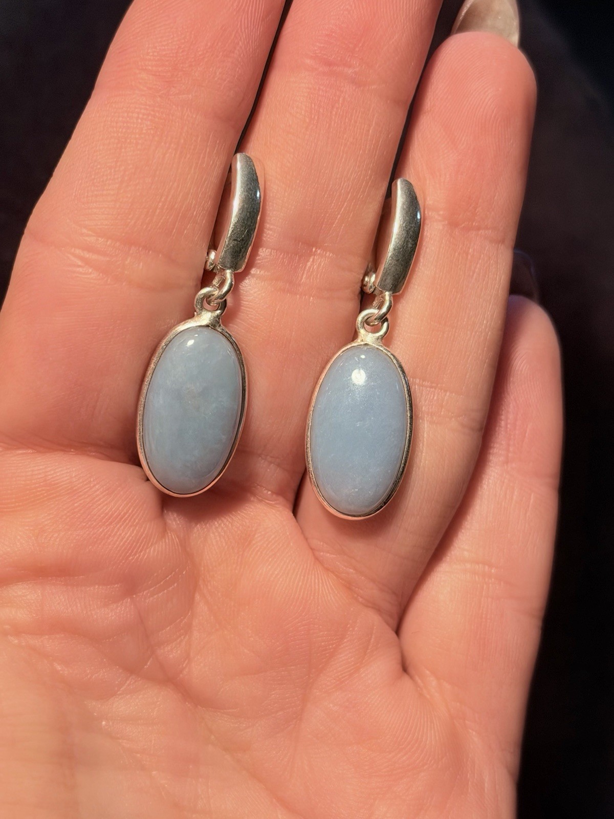 Sterling Silver Earrings with Natural Angelite Stone #119 image 3