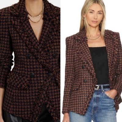 Veronica Beard Taja Houndstooth Plaid Tweed Double Breasted Dickey Jacket Size 2