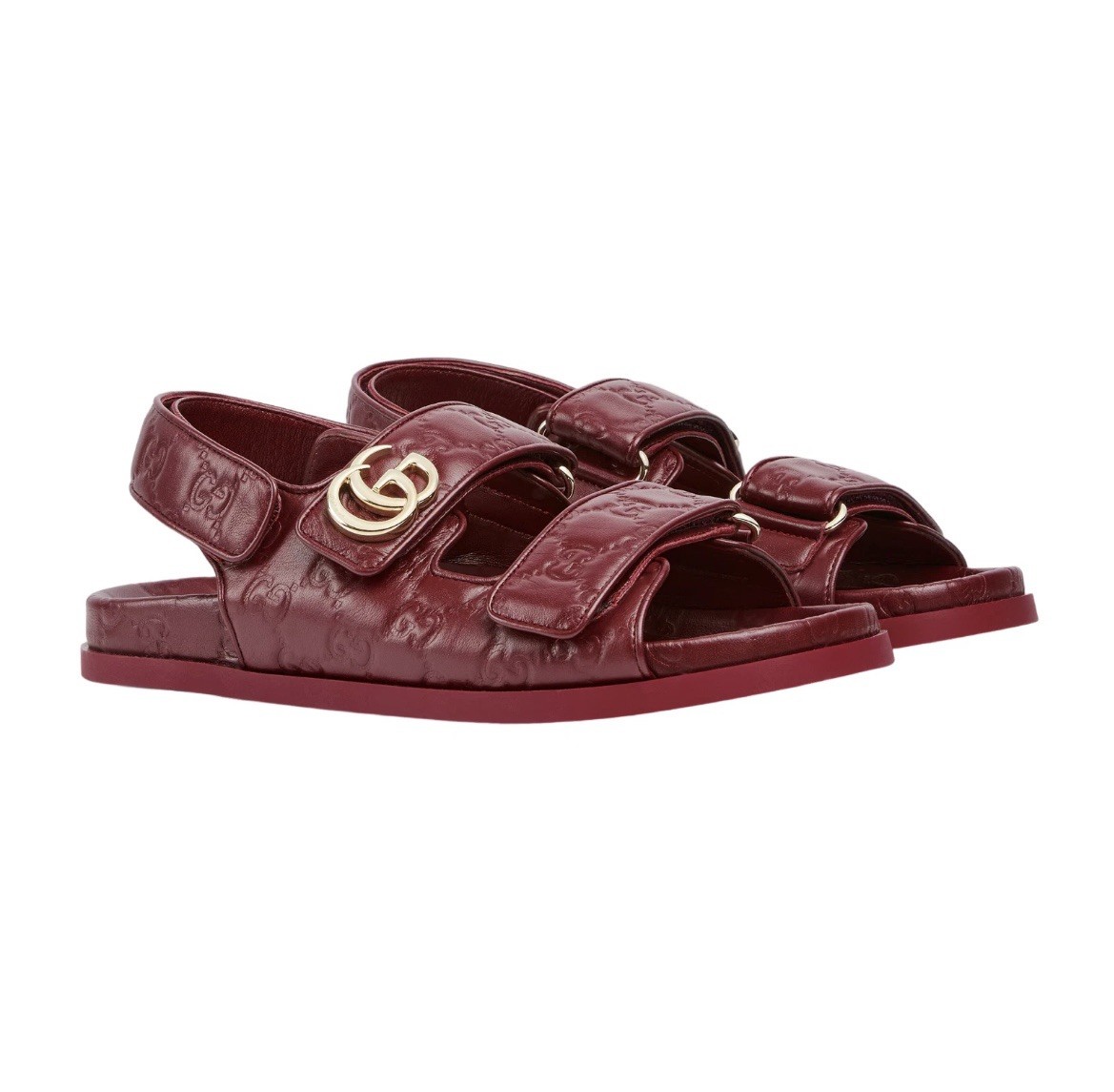 GUCCI Double G Rosso Ancora Red Leather Sandals New & Authentic | eBay