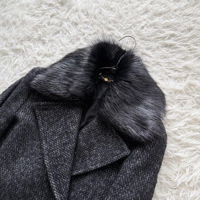 GUCCI TOM FORD period long coat fur 2way 40 L mohair blend gray
