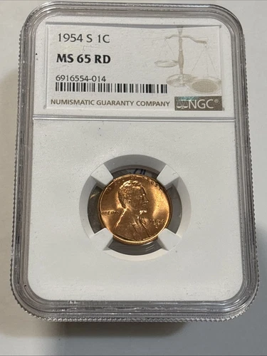 NGC 1954-S Lincoln Wheat Cent Graded MS65 RD