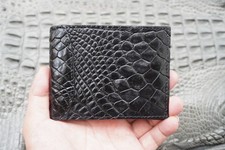 Money Clip Genuine Crocodile Skin Leather Bifold Men's Wallet Real Black  F22