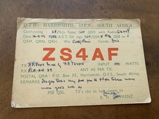 Vintage QSL Card 1947 R H Wrenz Call Sign ZS4AF Harrismith Orange Free State