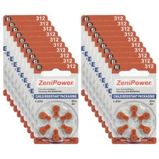 ZeniPower Size 312 1.45V Hearing Aid Batteries (120 Pack)