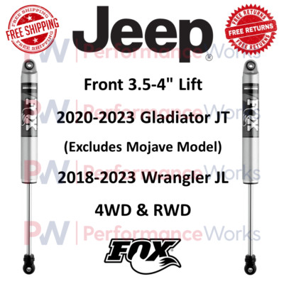 Fox 2.0 Shocks Pair Front 3.5-4'' Lift For 18-23 Wrangler JL & 20-23 Gladiator JT